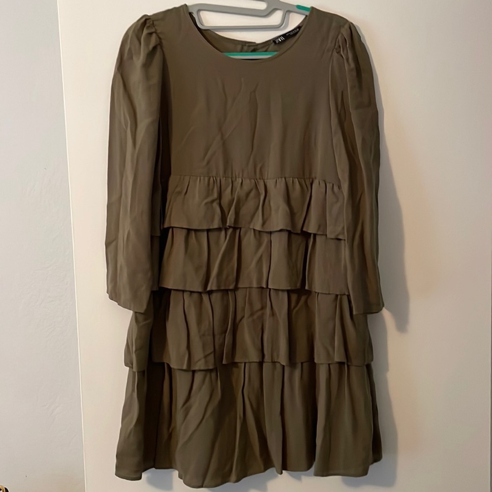 Zara | army green ruffle mini dress
